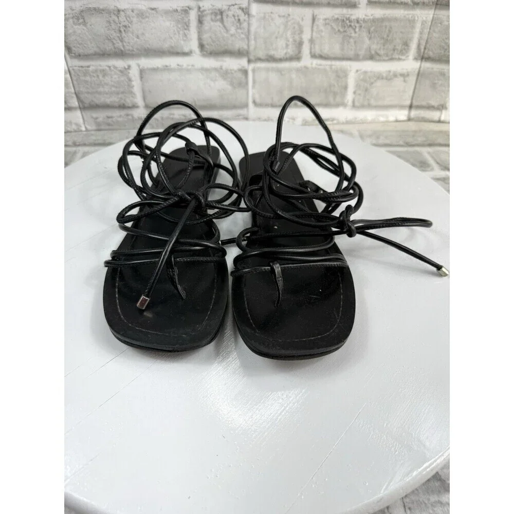 Guess Women's Size 8.5 Black Leather Gladiator Leg/Ankle Strap Sandals